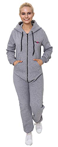 Crazy Age Basic Jumpsuits Ganzkörperanzug Einteiler One Piece Schlafanzug Overall Damen Jumpsuit Kuschelig und warm (XL, Grau Melange(2937)) von Crazy Age