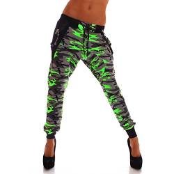 Crazy Age Camouflage Jogginghose Boyfriendhose Bagyyhose mit Hosentäger CA 1119 Cam (L, Neongrün) von Crazy Age