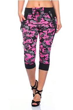 Crazy Age Camouflage Jogginghose Capri Damen Shorts Boyfriendhose Bagyyhose mit Hosentäger (Neonpink, L) von Crazy Age