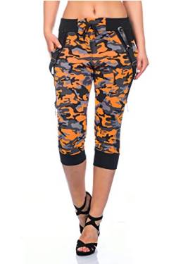 Crazy Age Camouflage Jogginghose Capri Damen Shorts Boyfriendhose Bagyyhose mit Hosentäger (Orange, L) von Crazy Age