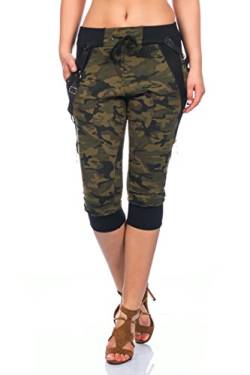 Crazy Age Camouflage Jogginghose Capri Damen Shorts Boyfriendhose Bagyyhose mit Hosentäger (Woodland, M) von Crazy Age