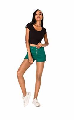 Crazy Age Damen Bermuda Shorts Damen High Waist Shorts Kurze Hosen 5 Pocket Jeans-Shorts | Lockere Kurze Hose aus hochwertigen Denim (38, Grün(086-6)) von Crazy Age