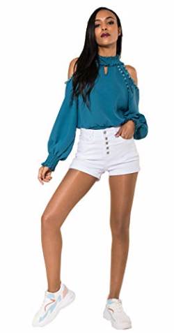 Crazy Age Damen Bermuda Shorts Damen High Waist Shorts Kurze Hosen 5 Pocket Jeans-Shorts | Lockere Kurze Hose aus hochwertigen Denim (40, Weiß(086-1)) von Crazy Age