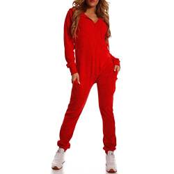 Crazy Age Damen Jumpsuit aus Samt (Nicki, Velvet) Wohlfühlen mit Style. Elegant, Kuschelig, Weich. Overall, Ganzkörperanzug, Jogging - Freizeit Anzug, Onesie (CA-J-608 Rot, XXL) von Crazy Age