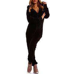 Crazy Age Damen Jumpsuit aus Samt (Nicki, Velvet) Wohlfühlen mit Style. Elegant, Kuschelig, Weich. Overall, Ganzkörperanzug, Jogging - Freizeit Anzug, Onesie (Schwarz, 4XL) von Crazy Age