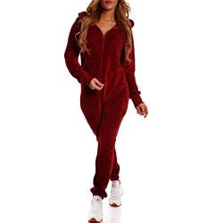 Crazy Age Damen Jumpsuit aus Samt (Nicki, Velvet) Wohlfühlen mit Style. Elegant, Kuschelig, Weich. Overall, Ganzkörperanzug, Jogging - Freizeit Anzug, Onesie (Weinrot, XXL) von Crazy Age