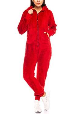 Crazy Age Damen Jumpsuit aus kuscheligem Teddy Fleece | Overall | Ganzkörperanzug Flauschig |Homewear (Rot, S~36) von Crazy Age