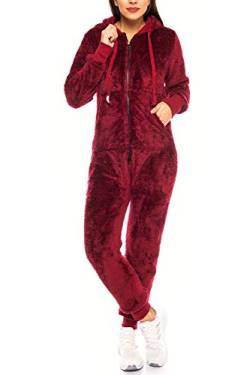 Crazy Age Damen Jumpsuit aus kuscheligem Teddy Fleece | Overall | Ganzkörperanzug Flauschig |Homewear (Weinrot, 3XL~46) von Crazy Age