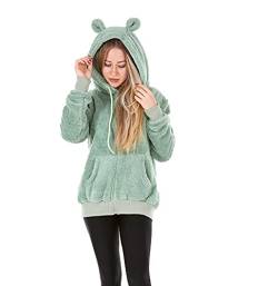 Crazy Age Damen Kapuzenjacke Teddy Fleece Plüschjacke mit Kapuze Casuale Zip Hoodie Cardigan mit Kangrootaschen Kuschelig Weich (Mint(2928), XS) von Crazy Age