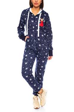 Crazy Age Damen Mädchen Jumpsuit Onesie Overall Einteiler | Warm Weich Weihnachtlich | XS - XXL (Dunkelblau Schneeflocken, S) von Crazy Age