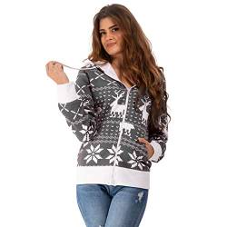 Crazy Age Damen Weihnachts Sweatjacke Kapuzenpullover Kapuzenjacken Renntier Eiskristalle (CA-H-505 Anthrazit, L) von Crazy Age