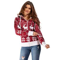 Crazy Age Damen Weihnachts Sweatjacke Kapuzenpullover Kapuzenjacken Renntier Eiskristalle (CA-H-505 Bordeaux, 5XL) von Crazy Age