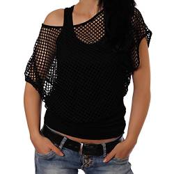 Crazy Age Frauen Partytop Sommertop Fasching Fest Karneval Halloween Netzoberteil aktueller Trend in Neonfarben Sommerfarben Cool Sexy Tops Damenoberteile (S/M, Schwarz(AMA)) von Crazy Age