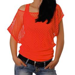 Crazy Age Frauen Partytop Sommertop Fasching Fest Netzoberteil aktueller Trend in Neonfarben (Neonorange(L/XL)) von Crazy Age