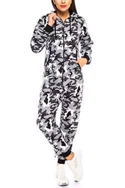 Crazy Age Herren Damen Partnerlook | Jumpsuit Overall Strampler Latzhose Onesie Sweat Camouflage Design | Warm Weich Sportlich (M, Grau/Sch.) von Crazy Age