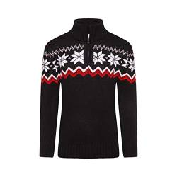 Crazy Age Herren Strickjacken Norweger Grobstrick Weihnachtspullover Winterpullover Renntier Motive Kristalle (Schwarz (1000), XL) von Crazy Age