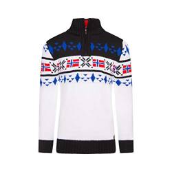 Crazy Age Herren Strickjacken Norweger Grobstrick Weihnachtspullover Winterpullover Renntier Motive Kristalle (Weiß/Schwarz, M) von Crazy Age