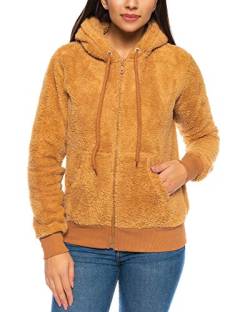 Crazy Age Herren und Damen Teddy-Fell Jacke mit Kapuze Fleecejacke Plüsch mit Kängruhtaschen - Zipper(CA 2914-Camel -L) von Crazy Age