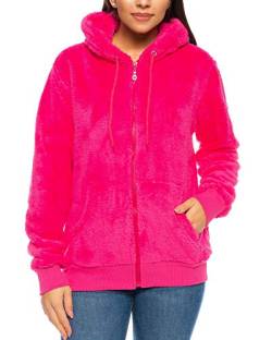 Crazy Age Herren und Damen Teddy-Fell Jacke mit Kapuze Fleecejacke Plüsch mit Kängruhtaschen - Zipper (CA-2914-Fuchsia -3XL) von Crazy Age