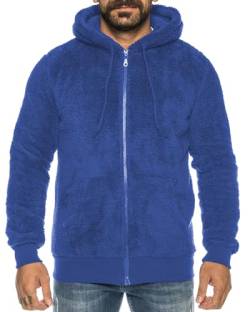 Crazy Age Herren und Damen Teddy-Fell Jacke mit Kapuze Fleecejacke Plüsch mit Kängruhtaschen - Zipper (RT-H-304-Royalblau -4XL) von Crazy Age