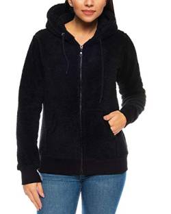 Crazy Age Herren und Damen Teddy-Fell Jacke mit Kapuze Fleecejacke Plüsch mit Kängruhtaschen - Zipper CA-2914-Schwarz-M von Crazy Age