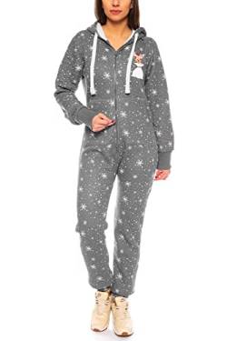 Crazy Age Kuscheliger Jumpsuit(Hoodie) Sweat Overall Ganzkörperanzug mit Renntier- Eiskristalle Motive CA-J-603 Relaxen Chillen (Anthrazit 614, M) von Crazy Age