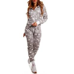 Crazy Age Kuscheliger Jumpsuit(Hoodie) Sweat Overall Ganzkörperanzug mit Renntier- Eiskristalle Motive CA-J-603 Relaxen Chillen (Hellgrau (Star), XS) von Crazy Age