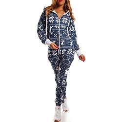 Crazy Age Kuscheliger Jumpsuit(Hoodie) Sweat Overall Ganzkörperanzug mit Renntier- Eiskristalle Motive CA-J-603 Relaxen Chillen (Navy/Weiß, XL) von Crazy Age