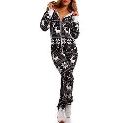 Crazy Age Kuscheliger Jumpsuit(Hoodie) Sweat Overall Ganzkörperanzug mit Renntier- Eiskristalle Motive CA-J-603 Relaxen Chillen (Schwarz/Weiß, L) von Crazy Age