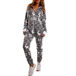 Crazy Age Kuscheliger Jumpsuit Sweat Overall Ganzkörperanzug mit Renntier- Eiskristalle Motive CA-J-603 Relaxen Chillen (Anthrazit/Weiß, L) von Crazy Age