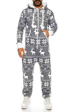 Crazy Age Kuscheliger Jumpsuit Sweat Overall Ganzkörperanzug mit Renntier- Eiskristalle Motive CA-J-603 Relaxen Chillen (Anthrazit (905), XXL) von Crazy Age