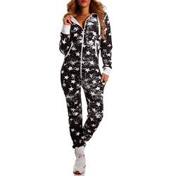 Crazy Age Kuscheliger Jumpsuit Sweat Overall Ganzkörperanzug mit Renntier- Eiskristalle Motive CA-J-603 Relaxen Chillen (Schwarz (Star), 3XL) von Crazy Age