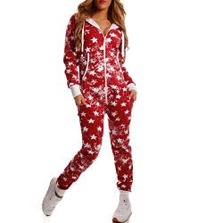 Crazy Age Kuscheliger Jumpsuit Sweat Overall Ganzkörperanzug mit Renntier- Eiskristalle Motive CA-J-603 Relaxen Chillen (Weinrot (Stars), S) von Crazy Age