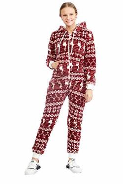 Crazy Age Teddyfleece Teddyfell Jumpsuit flauschig und kuschelig One Piece Overall warm (Bordaux(2910), XL~42) von Crazy Age