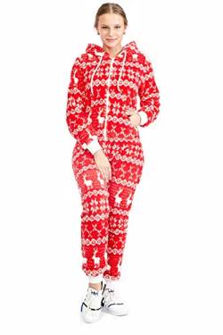 Crazy Age Teddyfleece Teddyfell Jumpsuit flauschig und kuschelig One Piece Overall warm (Rot(2910), XL~42) von Crazy Age