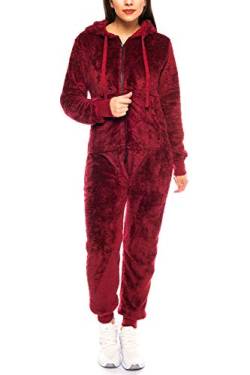 Crazy Age Teddyfleece Teddyfell Jumpsuit flauschig und kuschelig One Piece Overall warm (Weinrot(2879), XXL) von Crazy Age