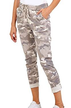 Frauen Italienische Camouflage Armee Gedruckt Hohe Taille Magic Pants Casual Stretchy Jogger Lagenlook Stil Damen Hosen, stone, 46 von Crazy Fashion