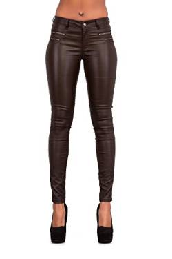 Crazy Lover Hochwertige Damenhosen, Glatte Damen Hose, Frauen Kunstlederhose, PU Lederhose Jean (34, Braun) von Crazy Lover