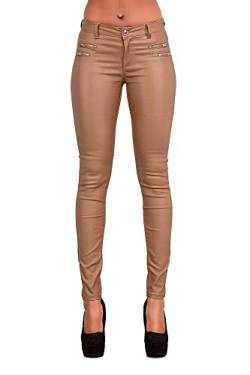 Crazy Lover Hochwertige Damenhosen, Glatte Damen Hose, Frauen Kunstlederhose, PU Lederhose Jean (38, Kamel) von Crazy Lover