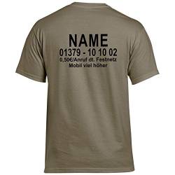 CrazyShirt Herren T-Shirt Dschungel Camp Wunschname Wunschnummer Dschungelcamp (L, Khaki/Druck Hinten) von CrazyShirt