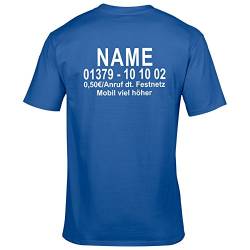 CrazyShirt Herren T-Shirt Dschungel Camp Wunschname Wunschnummer Dschungelcamp (XL, Blau/Druck Hinten) von CrazyShirt