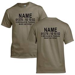 CrazyShirt Herren T-Shirt Dschungel Camp Wunschname Wunschnummer Dschungelcamp (XL, Khaki/Druck Beidseitig) von CrazyShirt