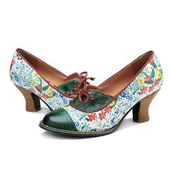 CrazycatZ Damen Leder Bunte Mary Jane Schuhe mit Schleife, Vintage Patchwork Mary Janes Pumps (2102, eu_Footwear_Size_System, Adult, Women, Numeric, medium, Numeric_37) von CrazycatZ