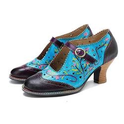 CrazycatZ Damen Leder Bunte Mary Jane Schuhe mit Schleife, Vintage Patchwork Mary Janes Pumps (2503, eu_Footwear_Size_System, Adult, Women, Numeric, medium, Numeric_41) von CrazycatZ