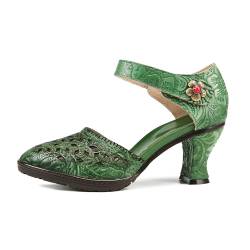 CrazycatZ Damen Leder Bunte Mary Jane Schuhe mit Schleife, Vintage Patchwork Mary Janes Pumps (Green, Erwachsene, Damen, 37, Numerisch, EU Schuhgrößensystem, M) von CrazycatZ
