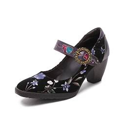 CrazycatZ Damen Leder Bunte Mary Jane Schuhe mit Schleife, Vintage Patchwork Mary Janes Pumps (Purple Floral B, eu_Footwear_Size_System, Adult, Women, Numeric, medium, Numeric_38) von CrazycatZ