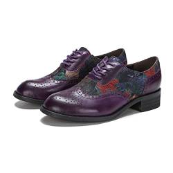 CrazycatZ Damen Leder Oxford Schuhe Perforierte Schnürspitze Bunte Leder Vintage Bunte Schuhe (Dark Purple B, eu_Footwear_Size_System, Adult, Numeric, medium, Numeric_42) von CrazycatZ