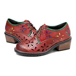 CrazycatZ Damen Leder Oxford Schuhe Perforierte Schnürspitze Bunte Leder Vintage Bunte Schuhe (Red C, eu_Footwear_Size_System, Adult, Women, Numeric, medium, Numeric_38) von CrazycatZ