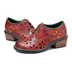 CrazycatZ Damen Leder Oxford Schuhe Perforierte Schnürspitze Bunte Leder Vintage Bunte Schuhe (Red C, eu_Footwear_Size_System, Adult, Women, Numeric, medium, Numeric_39) von CrazycatZ