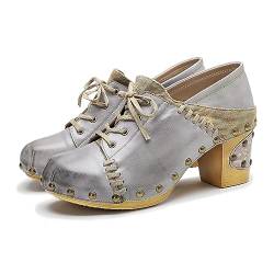 CrazycatZ Damen Leder Schuhe mit Absatz Vintage Bunte Schuhe Pumps Floral Oxford Bunte (Grey, 39) von CrazycatZ
